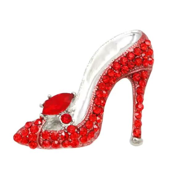 Shinny Rhinestone Red High Heel Shoes‎ Brooch Pin 1.8” Inch Jewelry New - Picture 2 of 4